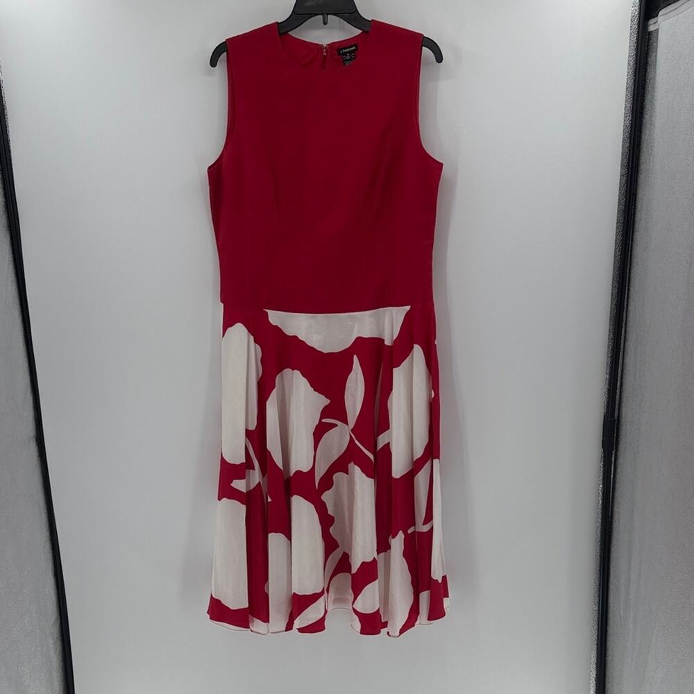 J. Peterman Women's Italian Floral Dress - Red/White Poplin Silk Blend - 14